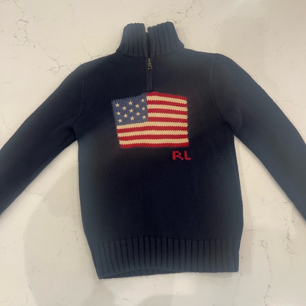 Polo Ralph Lauren Dark Blue Zip-Up Sweater with Flag